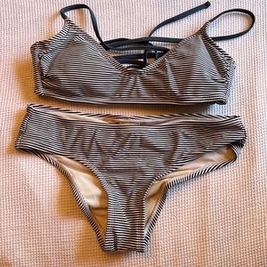 Blue and white striped bikini